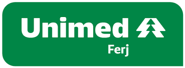 Unimed Ferj logo featuring green background with white text and a stylized tree symbol, conveying a professional and trustworthy tone
